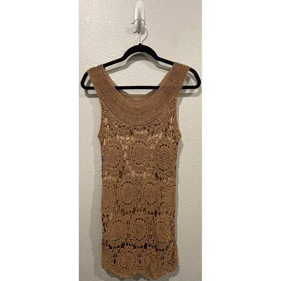 SOFT SURROUNDINGS Tan Sleeveless Crochet Boho Tunic - Picture 1 of 4